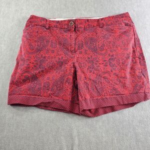 Lands End Shorts Womens 18 Red Paisley Print Floral Mid Rise Twill